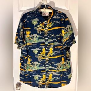DINOSAURS ALL OVER PRINT SHIRT SZ XXL URBAN PIPELINE DINOSAURS VOLCANOS BEACH